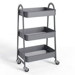 3 Tier Rolling Utility Storage Cart Lockable Wheels for Kitchen, Bathroom & Office