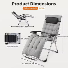 Foldable Outdoor Recliner Chair Adjustable Patio Chair with Cushion & Cup Holders