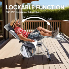 Foldable Outdoor Recliner Chair Adjustable Patio Chair with Cushion & Cup Holders