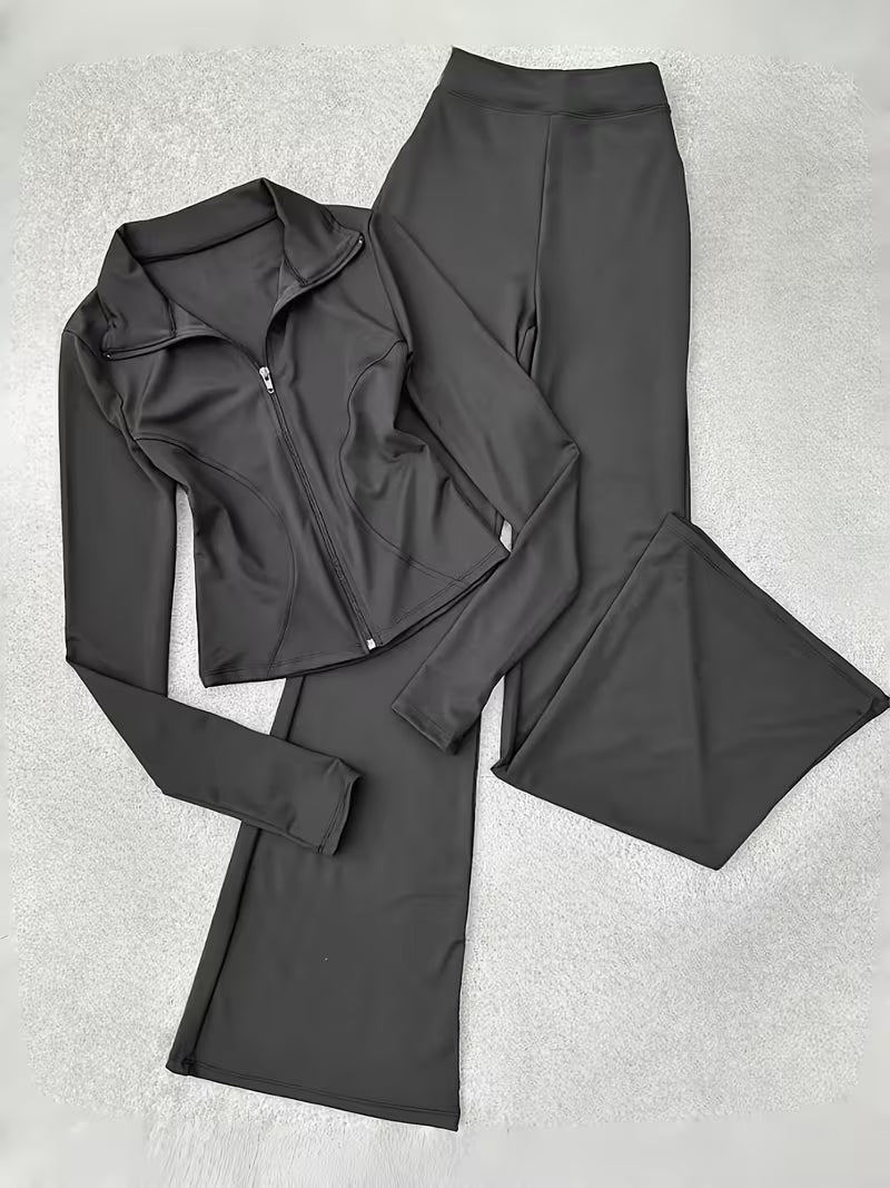 Women’s zip-up top and flared pants set