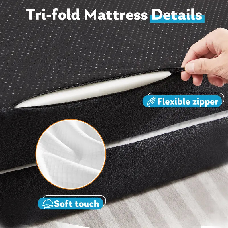 Tri Fold Memory Foam Mattress Portable Folding Mattress with Washable Cover