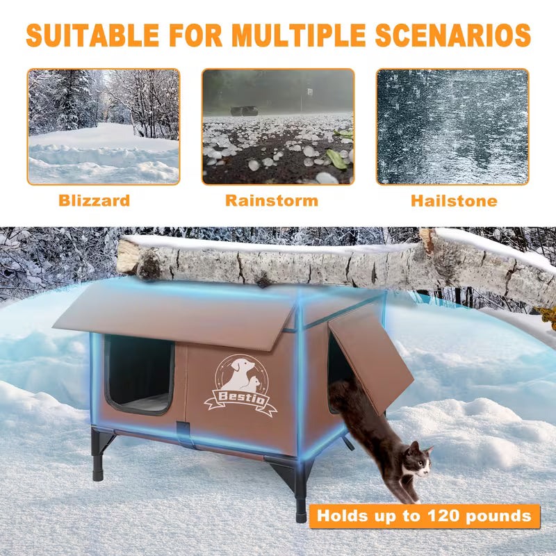 3-in-1 Cat House – Cozy Pad, Elevated Bed & Durable All-Season Cat Shelter