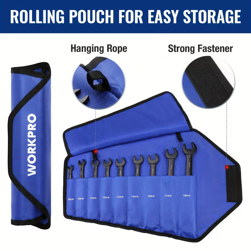 WORKPRO 9-Piece Ratcheting Wrench Set – Metric 8-19mm, 72-Tooth CR-V