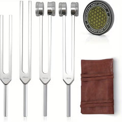 Sound Healing Tuning Fork Set 128Hz, 136.1Hz, 256Hz & 384Hz with Activator
