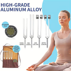 Sound Healing Tuning Fork Set 128Hz, 136.1Hz, 256Hz & 384Hz with Activator