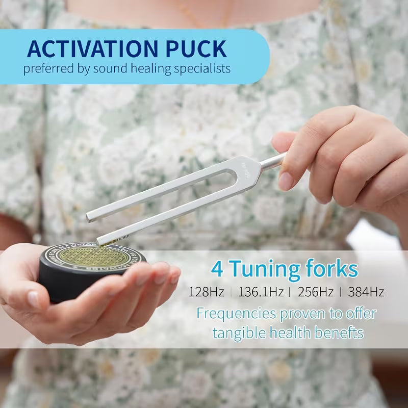 Sound Healing Tuning Fork Set 128Hz, 136.1Hz, 256Hz & 384Hz with Activator
