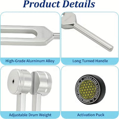 Sound Healing Tuning Fork Set 128Hz, 136.1Hz, 256Hz & 384Hz with Activator