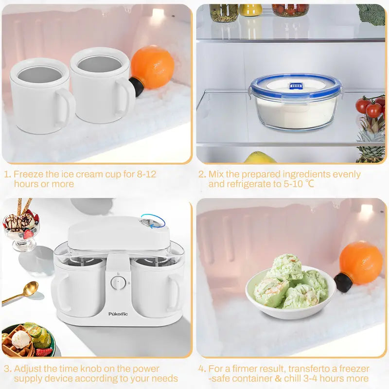 Home Ice Cream Maker with Two Bowls Easy Use Dessert Machine