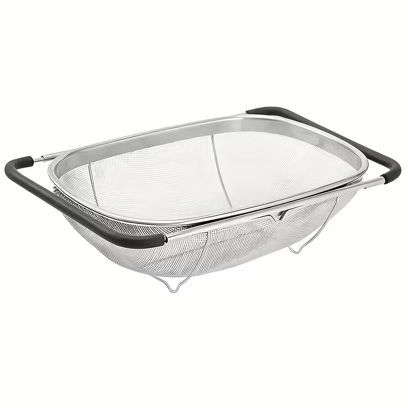 6 Quart Collapsible Stainless Steel Colander Fine Mesh Strainer with Expandable Handles