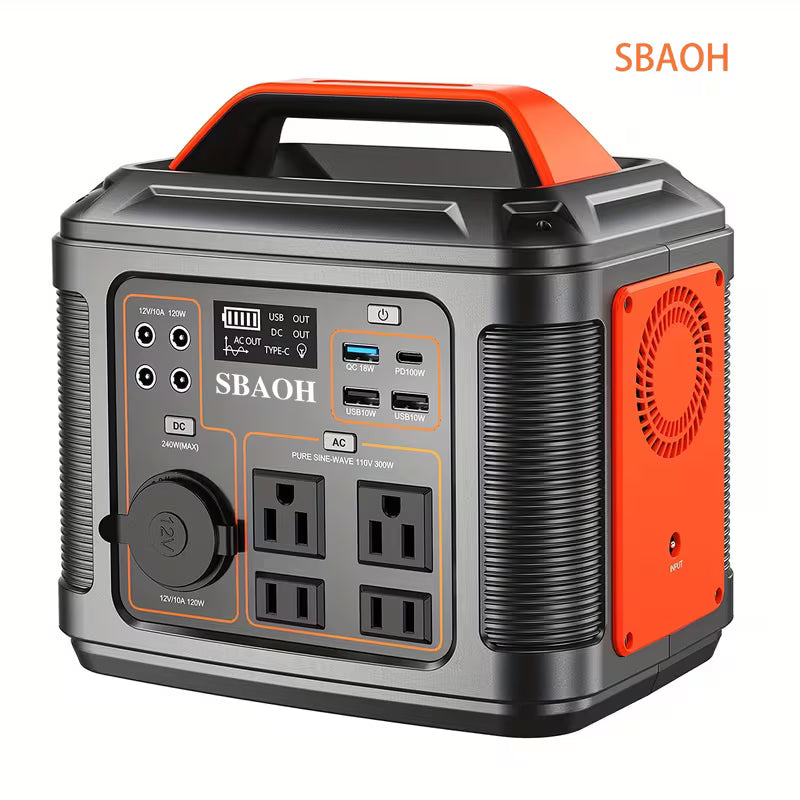 SBAOH 300W Portable Power Station, 296Wh Battery Backup with AC/DC Ports & LED Flashlight