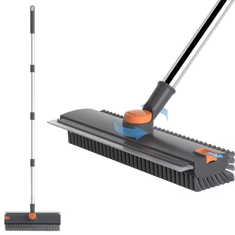 3 in 1 Floor Scrub Brush with Squeegee Long Handle Cleaning Brush for Home & Patio