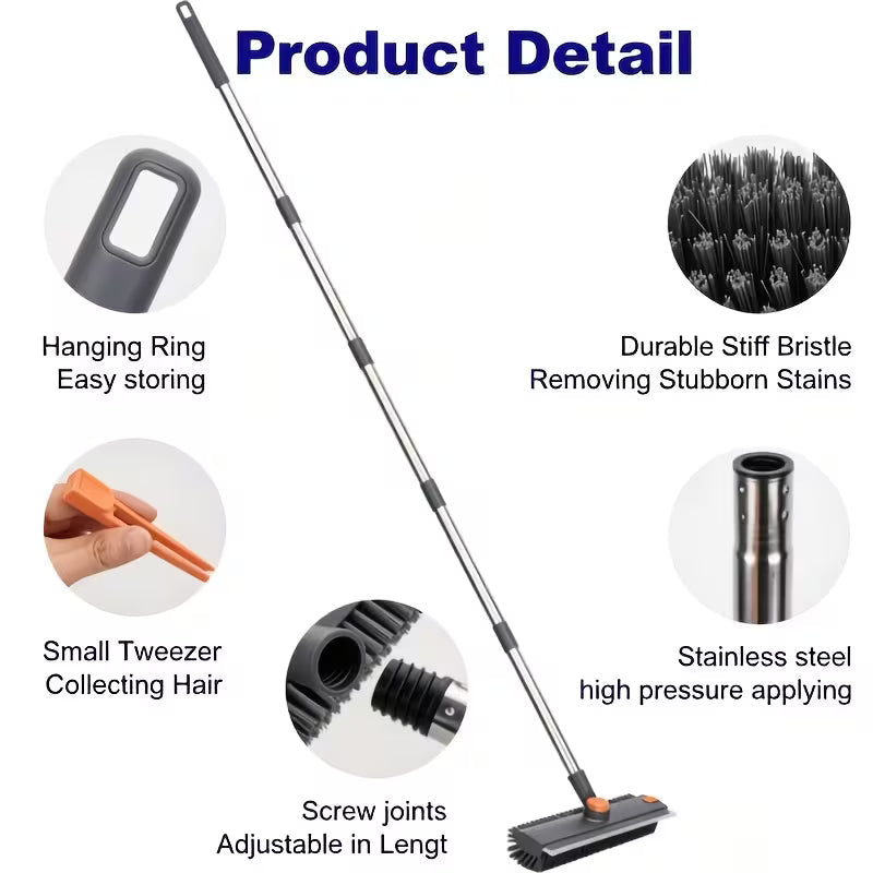 3 in 1 Floor Scrub Brush with Squeegee Long Handle Cleaning Brush for Home & Patio