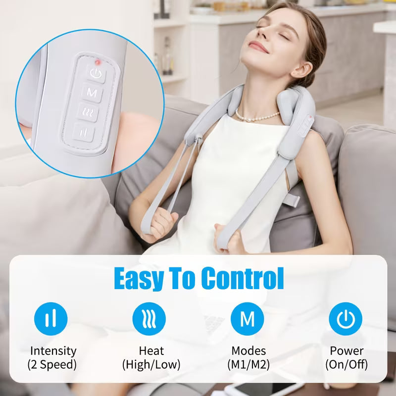 Cordless Neck & Shoulder Massager with Heat 6D Deep Kneading Massage Pillow
