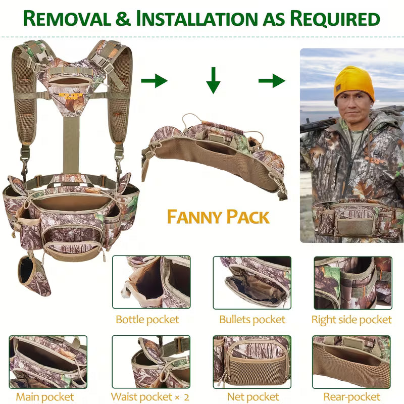 pack with 9 pockets and rifle holder