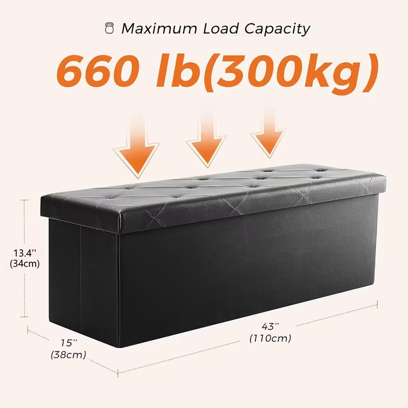 Folding Storage Ottoman Bench Padded Seat, Toy Storage Chest & Footrest