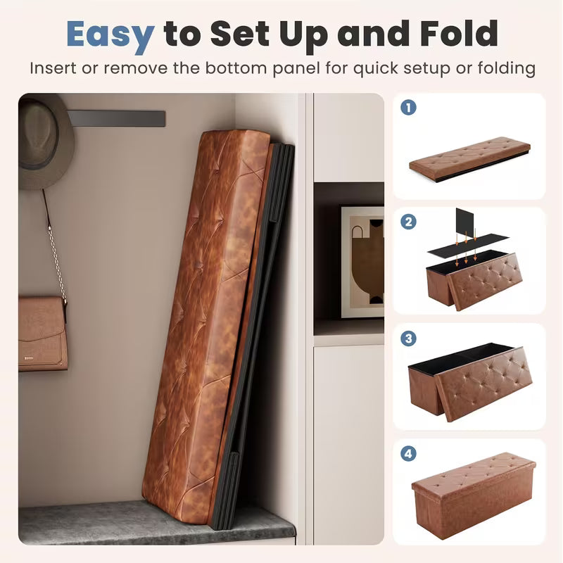 Folding Storage Ottoman Bench Padded Seat, Toy Storage Chest & Footrest