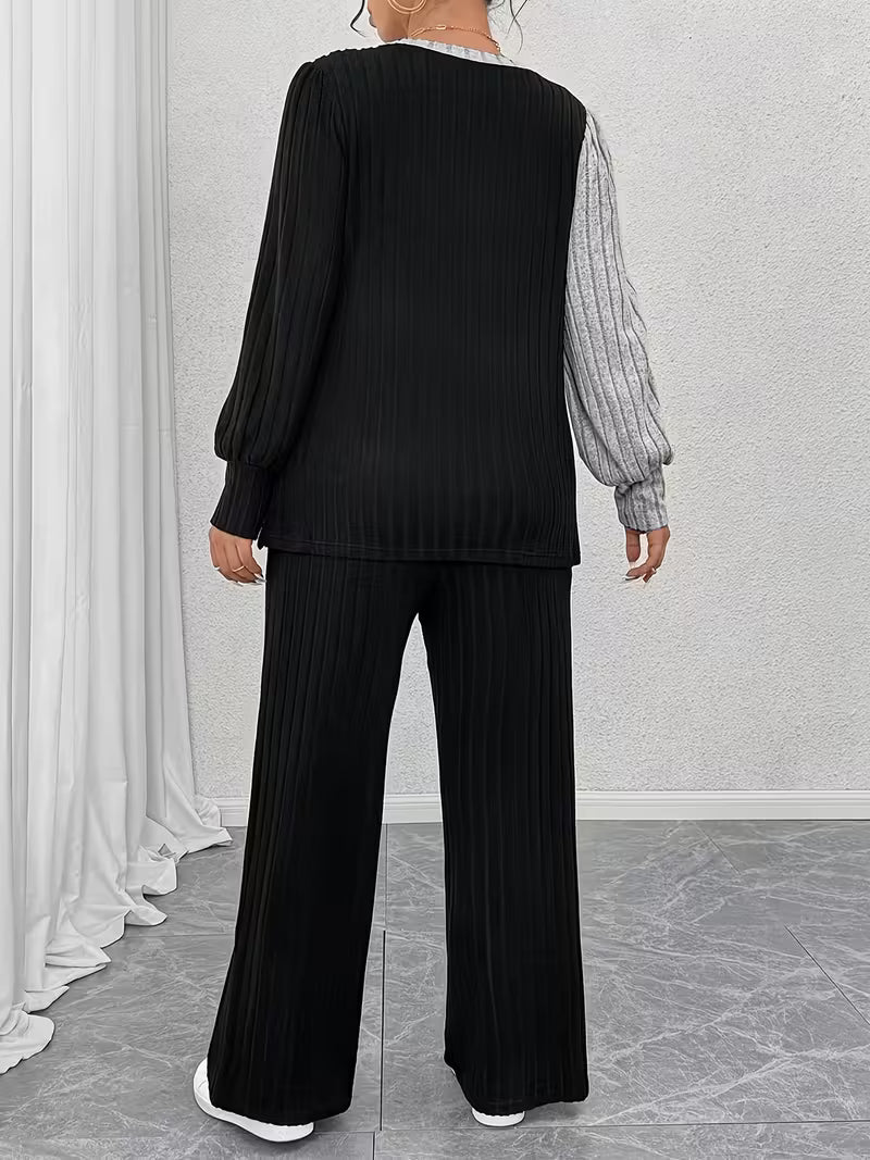 Women’s 2-piece color-block top and trousers set