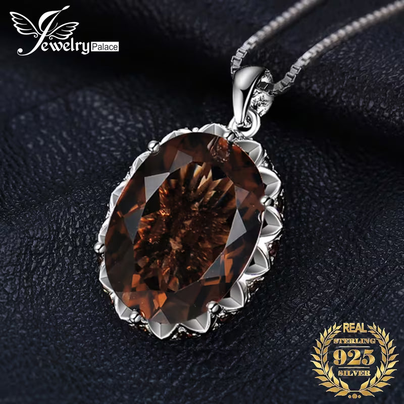 925 silver oval smoky quartz pendant necklace
