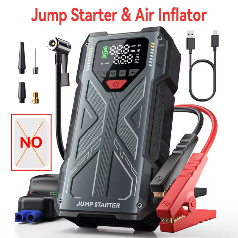 9-in-1 12V Car Jump Starter with Air Compressor, USB & LED Light