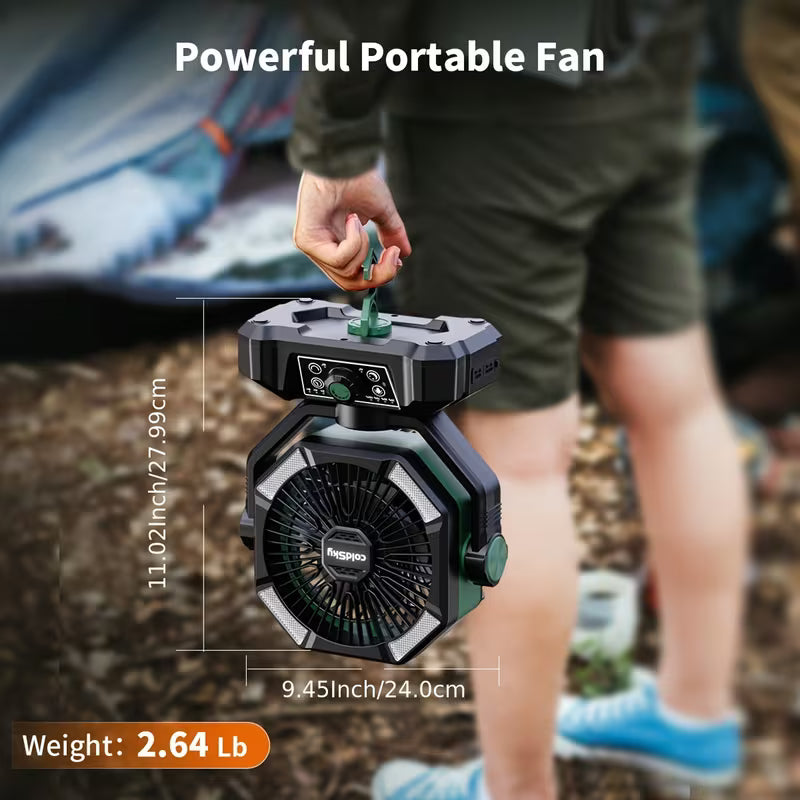 Portable Camping Fan, 8-Speed Rechargeable Dual-Motor Fan with Remote Control