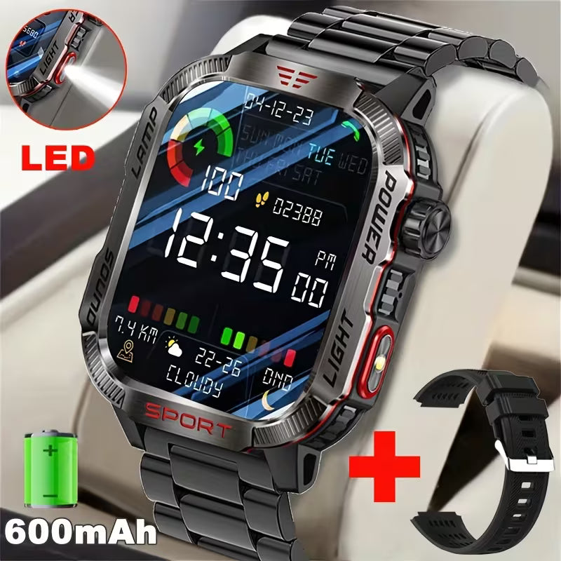 Rugged Outdoor Smartwatch with Call Function, LED Flashlight & 600mAh Battery