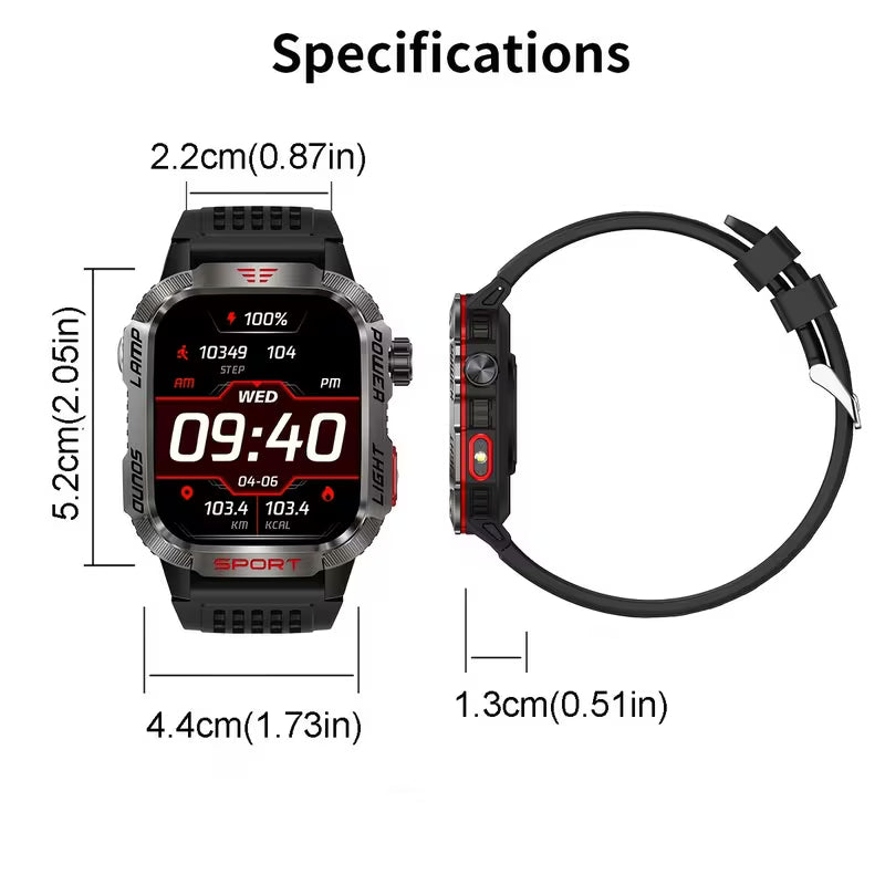 Rugged Outdoor Smartwatch with Call Function, LED Flashlight & 600mAh Battery