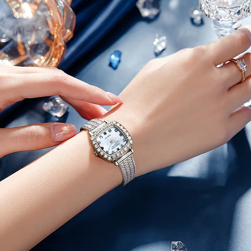 Luxury square quartz watch with steel strap