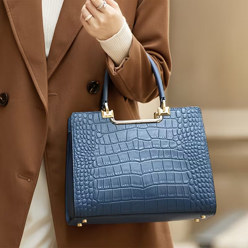 Luxury crocodile pattern genuine leather handbag
