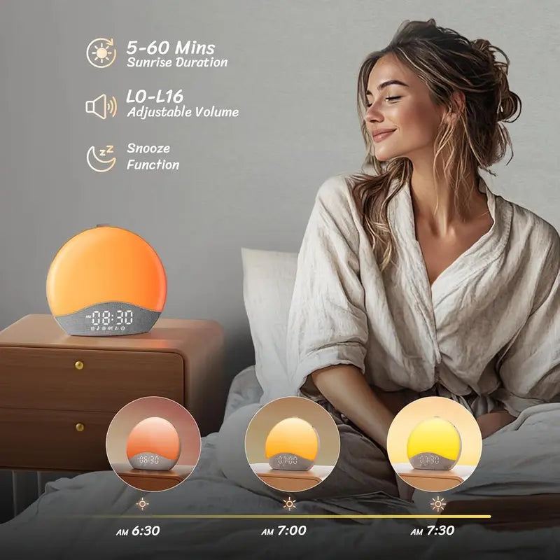Sunrise Alarm Clock with White Noise Bluetooth Speaker, Night Light & Wake Up Light