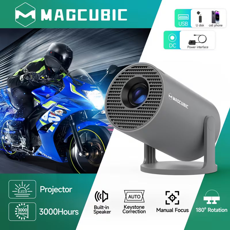HY300Pro Mini Portable Projector 1280x720P, 4K/8K Decode, Auto Keystone & Wireless Connectivity