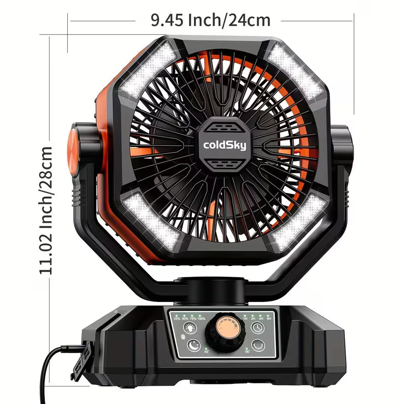20,000mAh Rechargeable Camping Fan with LED Lanterns & Remote Control