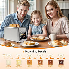Touch Screen 2-Slice Toaster – Stainless Steel, 6 Shade Settings, 900W