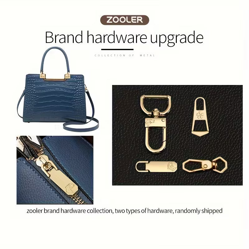 Luxury crocodile pattern genuine leather handbag