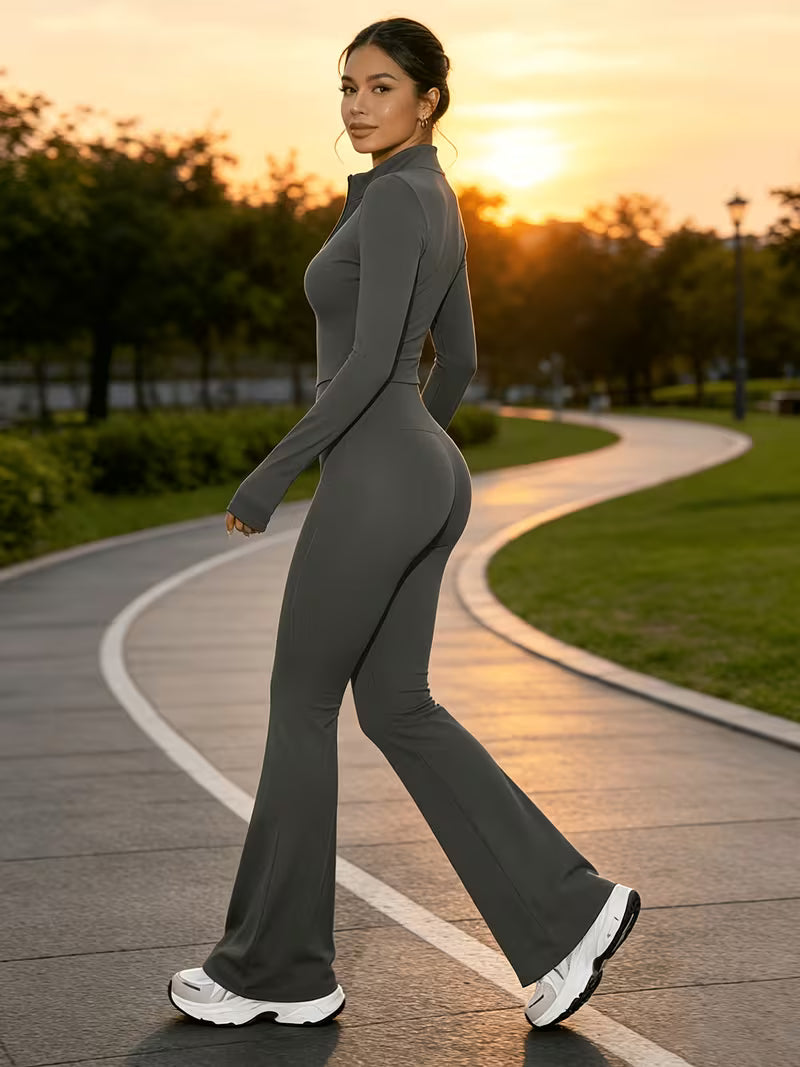 Women’s zip-up top and flared pants set