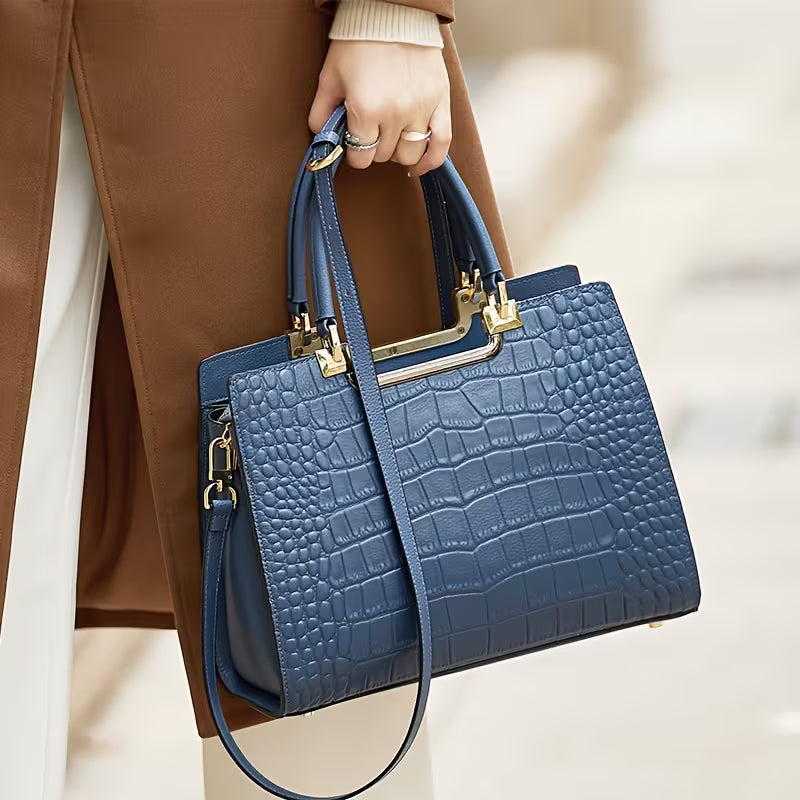 Luxury crocodile pattern genuine leather handbag