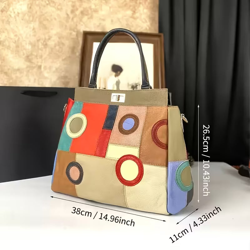 Genuine Leather Women's Color-Block Handbag side view