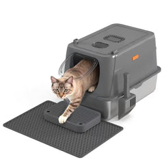 CITYLIFE Oversized Stainless Steel Cat Litter Box – Covered & Anti-Splash Design