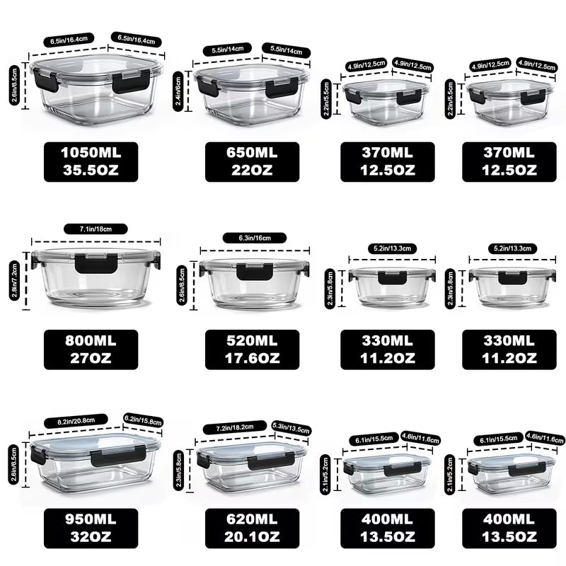 12-Piece Glass Food Storage Containers with Airtight Lids