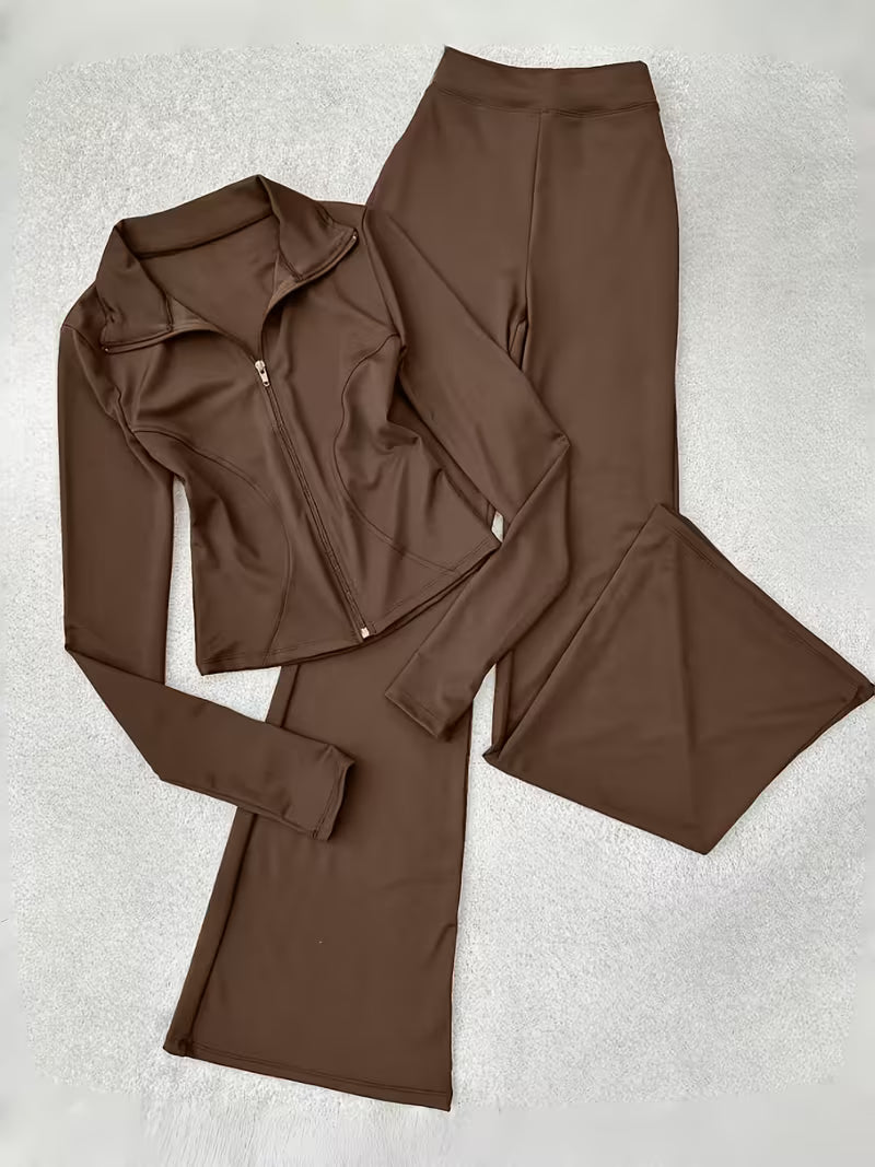 Women’s zip-up top and flared pants set