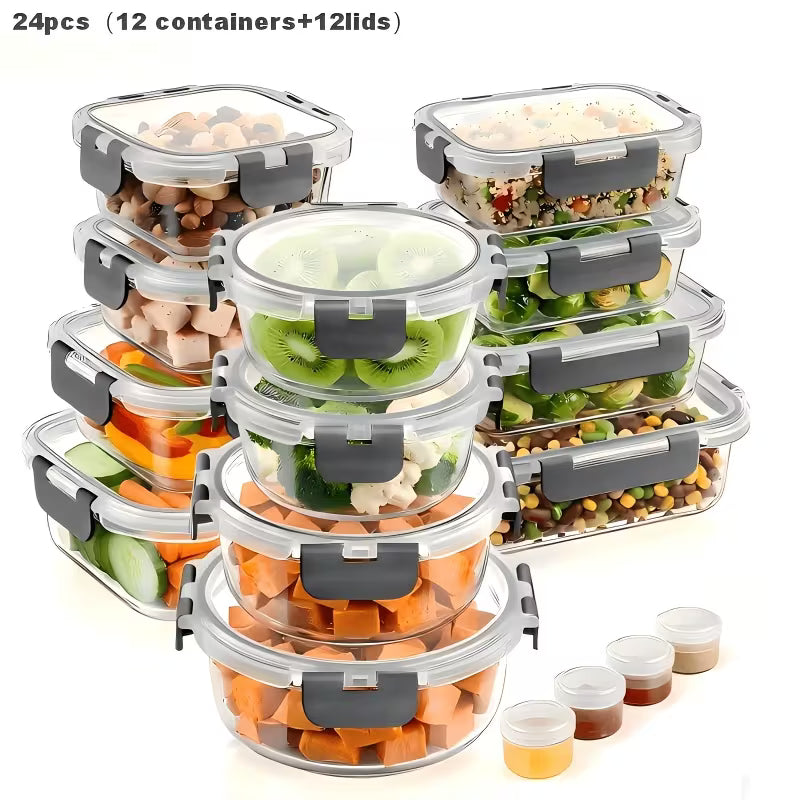 24-Piece Glass Food Storage Containers with Lids – Leak-Proof Meal Prep Set