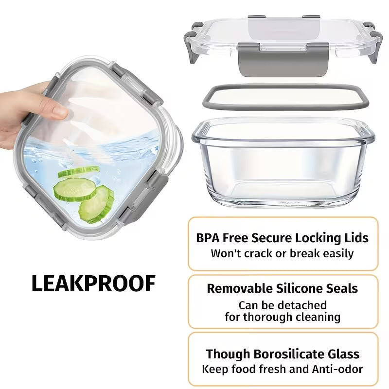 24-Piece Glass Food Storage Containers with Lids – Leak-Proof Meal Prep Set