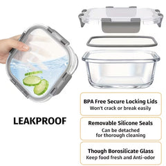24-Piece Glass Food Storage Containers with Lids – Leak-Proof Meal Prep Set