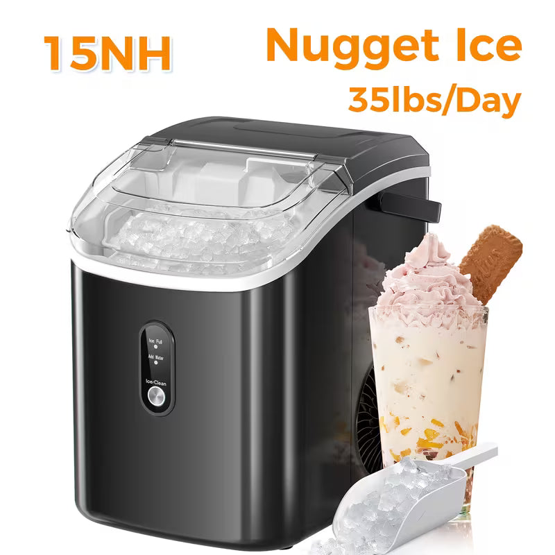 Countertop Nugget Ice Maker – 33 Lbs/24H, Self-Cleaning Portable Ice Machine