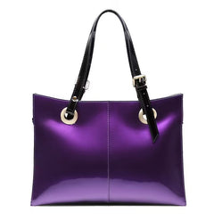 Women's Patent Leather Luxury Tote Handbag close-up detail