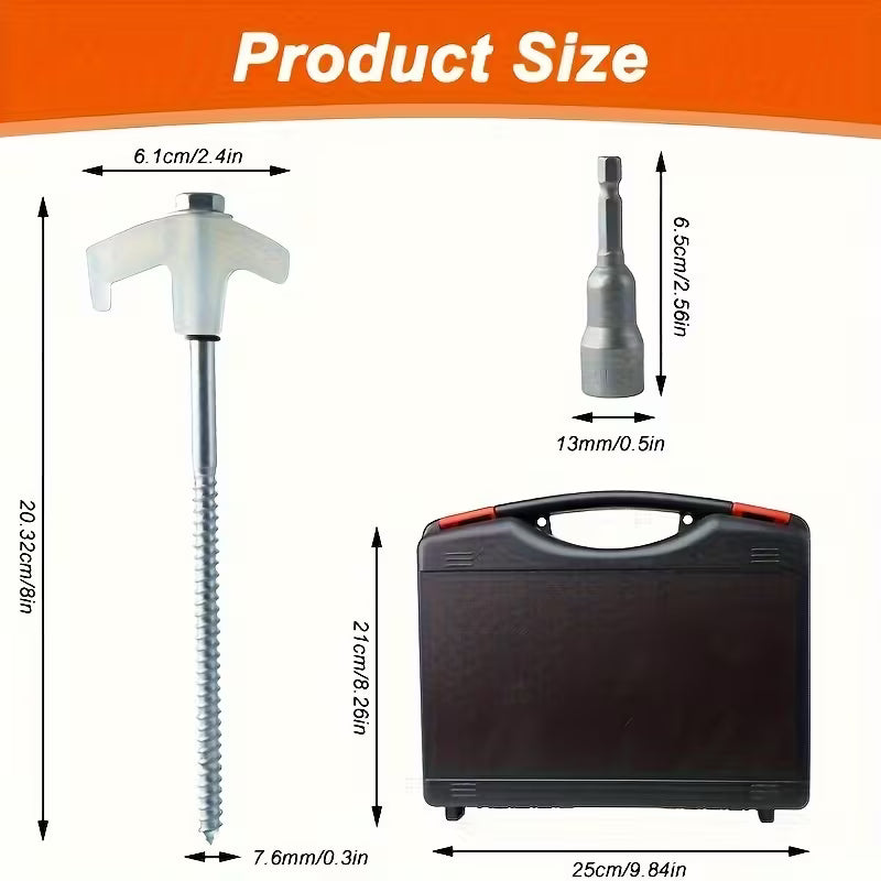 12-pack heavy-duty 8-inch tent stakes with storage box