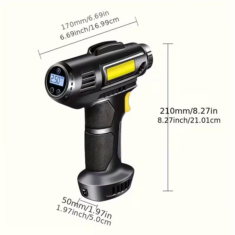 150 PSI portable digital tire inflator for cars, bikes, and motorcycles