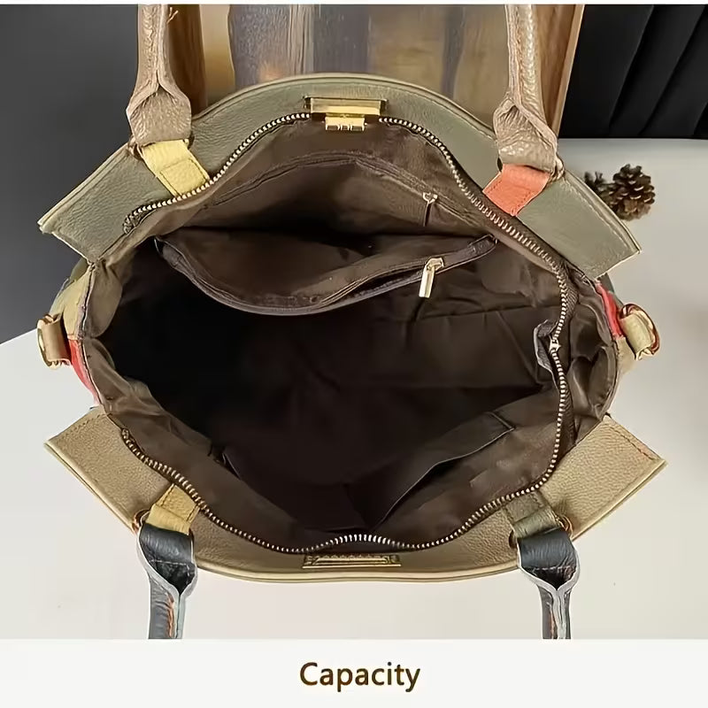 Genuine Leather Women's Color-Block Handbag back view
