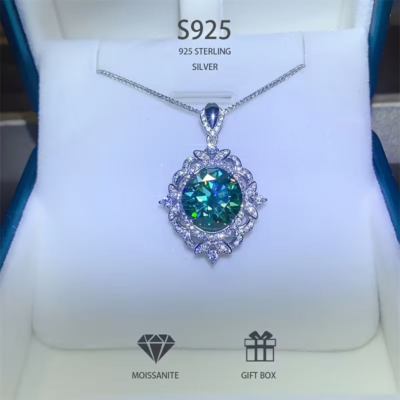 S925 silver 5 carat green moissanite pendant