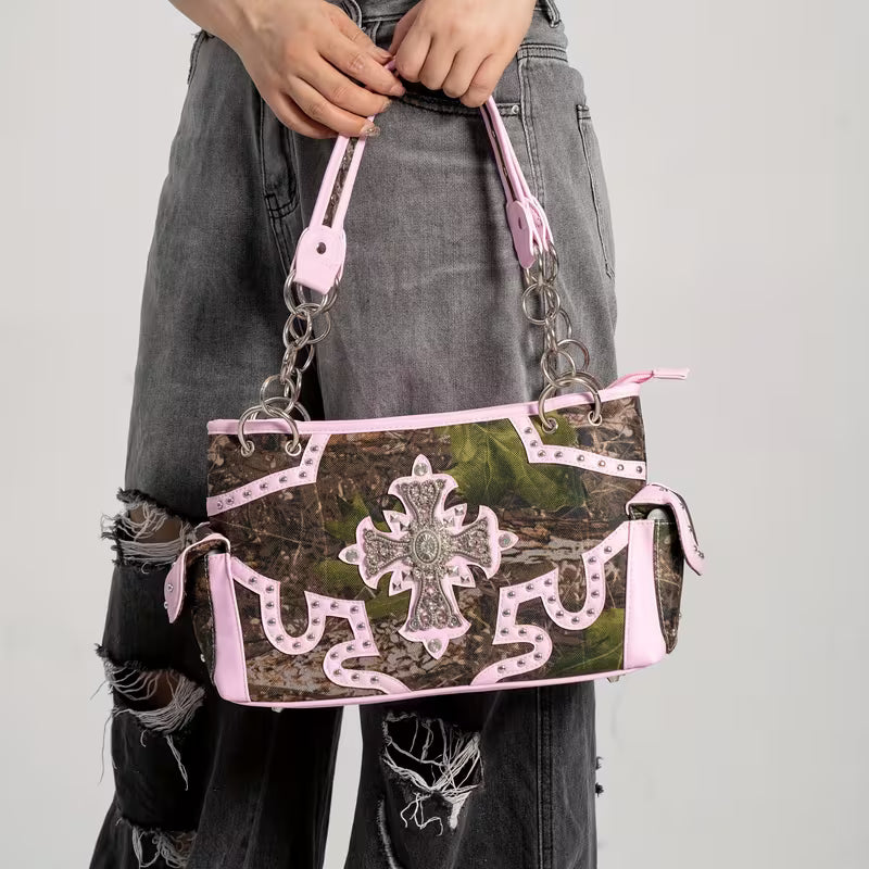 Western Camouflage Studded Handbag and Wallet Set camouflage design