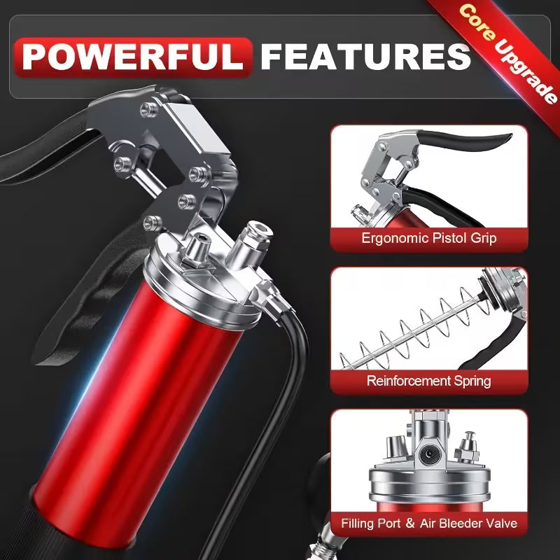 8000 PSI heavy-duty grease gun kit with locking coupler